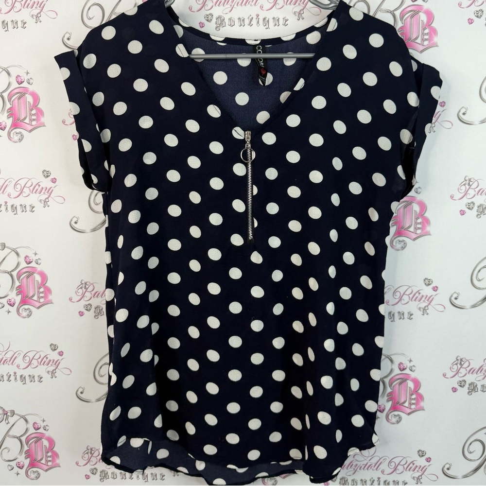 Colori T-shirt polka dot dotted Elegant dark blue Navy Polka Dot white Blouse